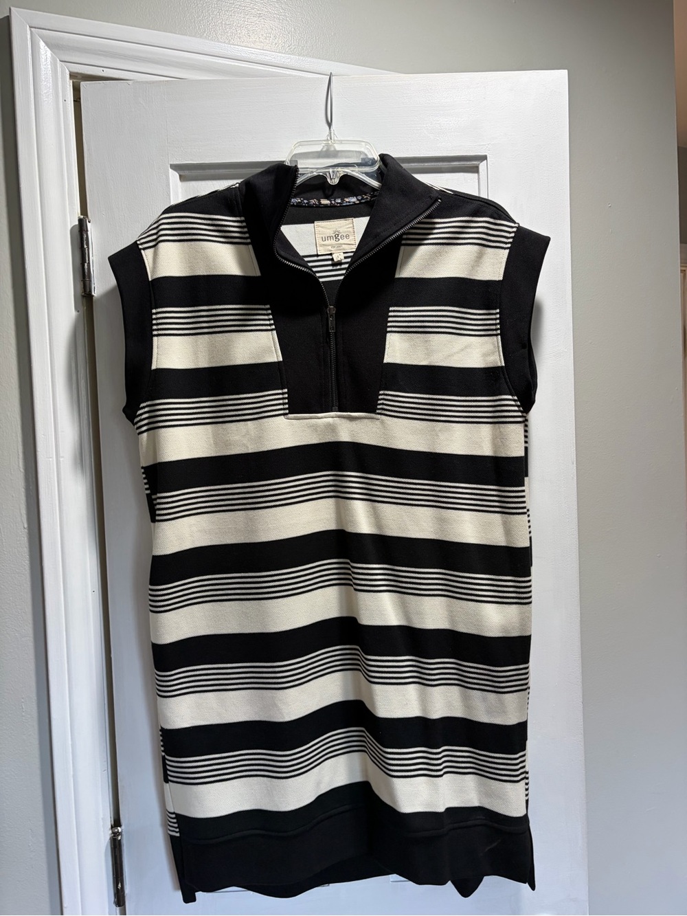 Umgee Black and White Striped Sleeveless Knit Dress